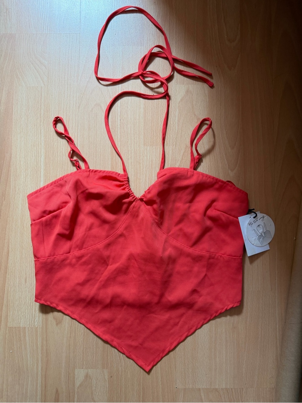 Japna Coral Handkerchief Hem Halter Crop Top NWT Size Large